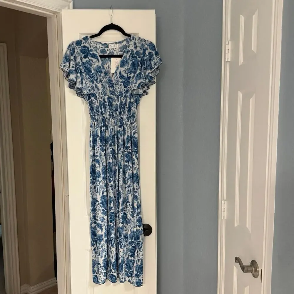 Tamsy Flutter Sleeve Smocked Midi Dress - Picture 2 of 6